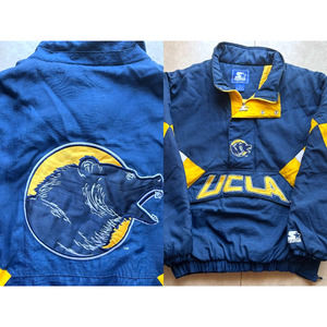 UCLA Bruins 90s STARTER puffer 1/2 zip navy yellow XL NCAA football vintage